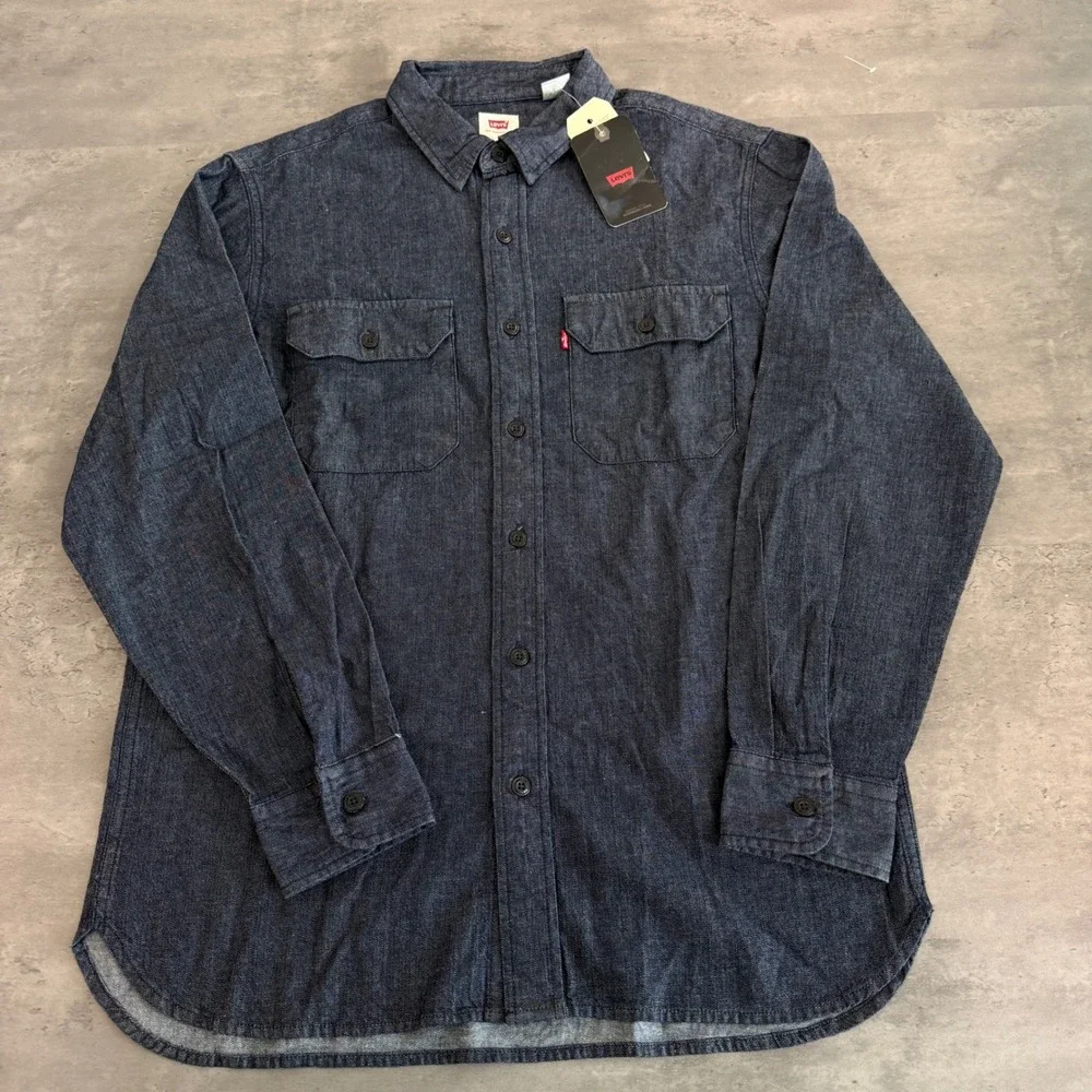Levis Denim Shirt Mens S Dark Indigo Relaxed Fit Long Sleeve Cotton Workwear
